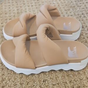 Sorel Women's Padded Slide Sandals in Nude and White